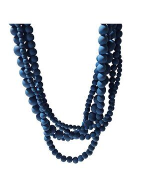 Retro Chunky Blue Beaded Necklace Multi Strand Classic Fashion Jewelry Women